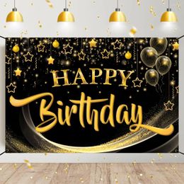 Party Decoration Happy Birthday Backdrop Banner Po Booth 100x150cm Black Gold Background For Men Women