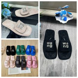 Designer slides Luxury Sandals Women Slip On Black pink green suede rhinestone VELCRO GAI fashion week party 35-42 Vacation Free shipping