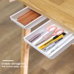 Stand Self-adhesive Under-drawer Storage Box Self Stick Pencil Tray Under Desk Drawer Table Organiser Boxes