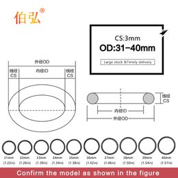 5PCS Fluorine rubber Ring Black FKM O ring Seal OD31/32/33/34/35/36/37/38/39/40*3mm Rubber O-Ring Seal Oil ORing Gaskets Washer