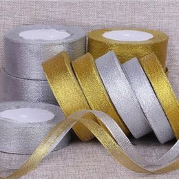 25Yards/Roll 6/10/15/20/25/40/50mm Gold/silver Glitter Satin Ribbons for Crafts Bow Handmade Gift Wrap Party Wedding Decorative