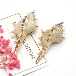 3pcs Natural Shell Gold Plated Spiral Conch Pendant Beige Seashell Crafts DIY Charms Necklace Jewellery Making Home Beach Decor