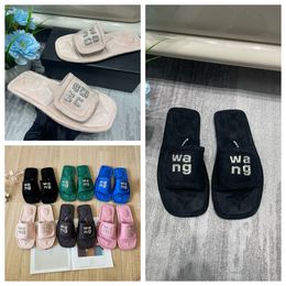 2024 Designer slides Luxury Sandals Women Slip On Black pink green suede rhinestone VELCRO GAI fashion week party 35-42