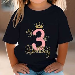 T-shirts Kids Birthday Tshirt Pink Crown Number 1-15 Graphic Tee Shirt Women Happy Birthday Y2k Top Harajuku Fashion Boy Girl T Shirt 240410