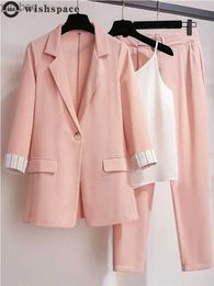 Frauenanzüge Blazer 2023 Spring Neues koreanische koreanische elegante Frauenanzug weibliche Blazer Freizeithose Tweed Anzug Jacke dreisteuelhafte Jacke Hose Set C240410