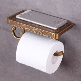 Vidric Toilet Paper Holder With Phone Shelf Durable Practical Wall Mounted Hanging Toilet Paper Holder For Bathroom Vintage Deco