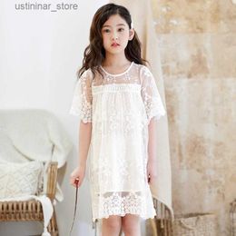 Girl's Dresses New Summer Cotton Lace Casual Girls Dresses Kids Skirt Children Clothing 3-14 Years Old White Princess Dress L47