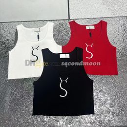 Sport Cropped Top Women Letters Jacquard Vest Summer Gym Fitness Tops Crew Neck Knitted T Shirt