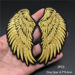 2PCS Golden Wings Size: 4.7x9.4cm Patch for Clothing Embroidered Stripe Jacket Sticker DIY Badge Ironing Sewing Clothes Applique