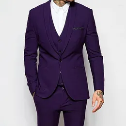 Men's Suits Fashion Purple Casual Groom Tuxedo Prom Slim Fit Blazer Hombre Business High Quality Custom 3 Piece Set Packet Vest Pants