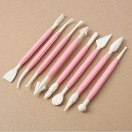 8pcs/Set Sculpture Sugar Modeling Cutter Smoother Polymer Clay Mold Fondant Flower Gum Paste Decorating Pen Tool Kit