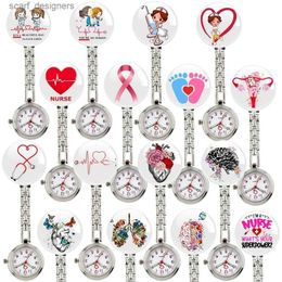 Pocket Watches Fashionable cartoon character glass Cabochons printed nurse doctor cute clip hanging pocket hospital medical office clock Y240410