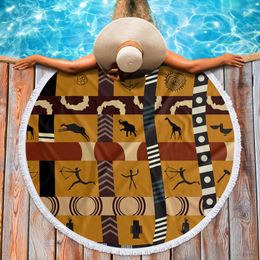 African Style Tribal Culture Elephant Giraffe Quick Dry Towel Large Round Beach Towel For Adult Microfiber Shower Bath Towel