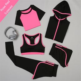 XC LOHAS LadiesTracksuits For Women Yoga Set Workout Gym Clothes Sports Bra+zipper hooded jacket+leggings+Shorts+Sports tshirt