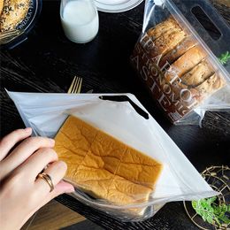 LBSISI Life 50pcs/Lot Transparent Sliced Bread Plastic Bags With Handle Biscuit Candy Cookies Brushed Hand Tear Toast Packaging