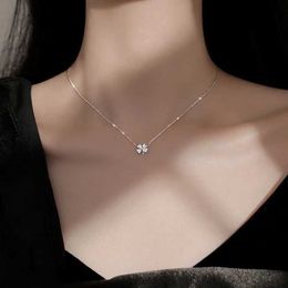 Pendant Necklaces PONYKISS Trendy 925 Sterling Silver Four-leaf Clover Luck Leaves Zircon Sweater Chokers Necklace for Women Lovely Fine Jewelry 240410