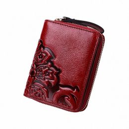 short Genuine Leather Wallet Women Mini Real Leather Purse Floral Women Wallets Card Holder Female Purses 12rw#