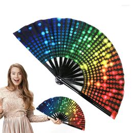 Decorative Figurines 33cm Large Folding Hand Fan Stage Shows Dance Wedding Decor Gifts Rainbow Bamboo Bone Wholesale