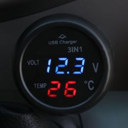 Universal 12V 24V Car Volt Metre Auto LED Digital Voltmeter Gauge Thermometer USB Charger Voltage Metre
