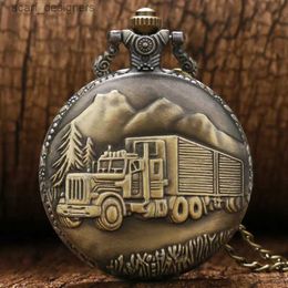 Pocket Watches Vintage bronze classic car design Quartz pocket mens souvenir gift collection Y240410