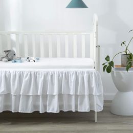 Popular Two Layers Standard White Ruffled Crib Bed Skirt NurseryToddler Dust Bedspread for Boys Girls -14 Inch High