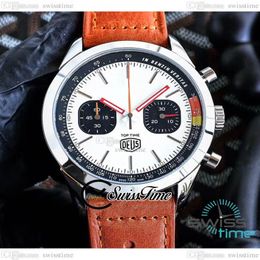 Top Time Deus Miyota Quartz Chronograph Mens Watch A233101A1A1X1 Steel Case White Black Dial Stick Markers Brown Leather Strap Sto267q