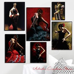 Fabian Perez Flamenco Dancer Posters Artwork Canvas Painting Print Picture for Modern Nordic Family Coffee Wall Art Home Decor