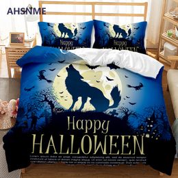 AHSNME Spider Pumpkin Skull Halloween Bedding Set Print Quilt Cover for King Queen Size Market can be Customised pattern bedding