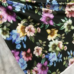 Good Black 4 Ways Stretch Milk Silk Knit Cotton/Spandex Fabric Trumpet Flower Print Fabric Diy Sewing Women Dress/T-Shirt/Pants