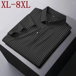 Men's Polos 8XL 7XL 6XL Summer Ice Silk Breathable Polo Shirt Men High End Business Mens Shirts Oversized Loose Striped T-Shirt Homme