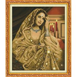 Indian Classical Beauty Pattern Accurate Printing Cross Stitch DMC Arithmetic Cross Stitch Kit 14CT Needlework Embroidery Kit