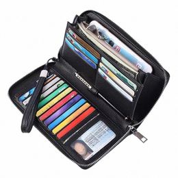 women's RFID Blocking 100% Leather Large Capacity Zip Around Wallet Phe Holder Clutch Travel Purse Wristlet V0en#