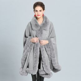 11 Colours Big Pendulum Cardigan Hollow Out Loose Streetwear Winter Cashmere Thick Shawl Coat Women Faux Rabbit Fur Poncho Cape