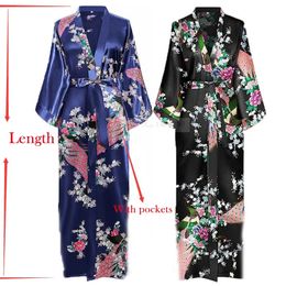 Sexy Women Long Robe With Pocket Wedding Bride Bridesmaid Dressing Gown Rayon Kimono Bathrobe Large Size SXXXL Night Dress 240410