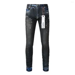 Women's Pants Purple Brand Jeans Fashion 2024 High Street Heavy Industries Handmade Black Oil Paint Repair Low Rise Skinny Denim