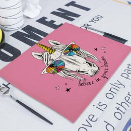 Unicorn Table Napkins Cloth Mat Wedding Napkin Linen Matting Serving Dining For Kitchen Serviettes Tea Towels 42*32Cm Guardanapo