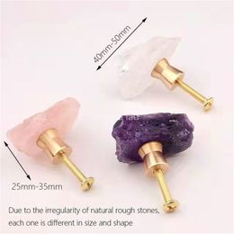 Natural Rough Fluorite Stone Knob and Handle Brass Base Drawer Kitchen Cupboard Closet Door Knobs Clear Crystal Handles