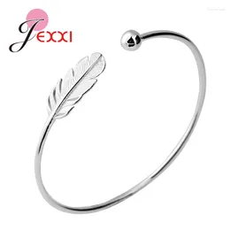 Charm Bracelets Fashion Adjustable Open Feather Bangles Bracelet For Women Leave Wedding Gifts 925 Sterling Silver Needle