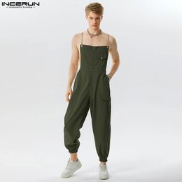 INCERUN Handsome Mens Solid All-match Cargo Pants Jumpsuits Streetwear Male Chain Connection Design Rompers S-5XL 240402