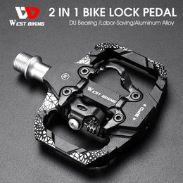 WEST BIKING MTB Bicycle Lock Pedal 2 In 1 Self-locking Pedals Luminum Anti-slip Sealed Bearing Lock Accessories
