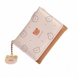 women Short Thin Korean Versi Cute Carto Bear Ladies Small Wallet Student Three-fold Wallet Female Fi Short Coin Purse T6fA#