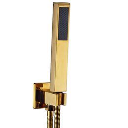 Luxury Golden Shower Faucet Set Single Handle Rainfall Shower Head Brass Bath Shower Mixers In Wall Bathroom Hot Cold Tap