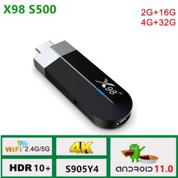 Box New X98 S500 TV Stick Android 11.0 TV Dongle Amlogic S905Y4 4GB 32GB 2.4G/5G Wifi BT4.X H.265 HDR 10+ 4K AV1 TV BOX Media Player