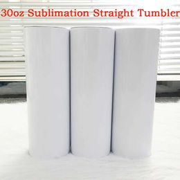 Mugs 30oz DIY Sublimation Straight Tumbler Large Capacity Heat Transfer Water Bottle White Blank Stainless Steel Travel Gift 240410