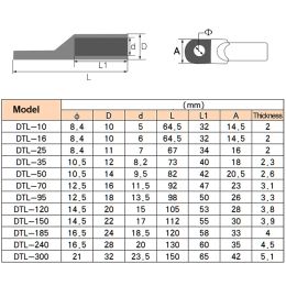 Copper Aluminium Terminal DTL 10/16/25/35/50/70 10mm2 16mm2 Bimetal Crimp cable End Lug Electric Power Connector Terminal