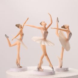 White Elegant Ballet Girls Cake Topper Dancing Girl Doll Wedding Cake Decor Baby Girl 1st Favour Happy Birthday Party Decor