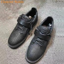 Casual Shoes Brand Chentel Noble Metal Buckle Men Party High Quality Flats Lace-Up Zipper Tenis Masculino Big Size