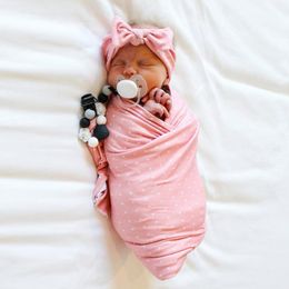 Lovely Stylish Eco-friendly Newborn Receiving Blanket with Headband Baby Shower Swaddle Baby Receiving Blanket