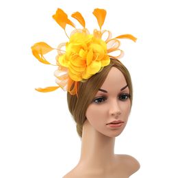 Lady Fascinators Headband , Flower Hat with Feather for Women, Pillbox Hat Cocktail Tea Party Headwear