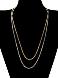 Gold American Titanium Steel Mens Box Small Chain Necklace 3MM Plain Chain Collar Chain Cuban Chain